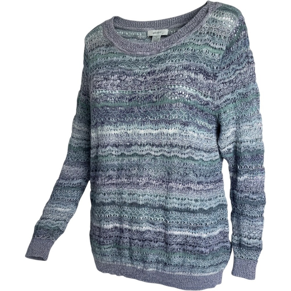 VTG CJ Banks Textured Knit Sweater Womens 1X Blue Grandpa Open Lace Lightweight